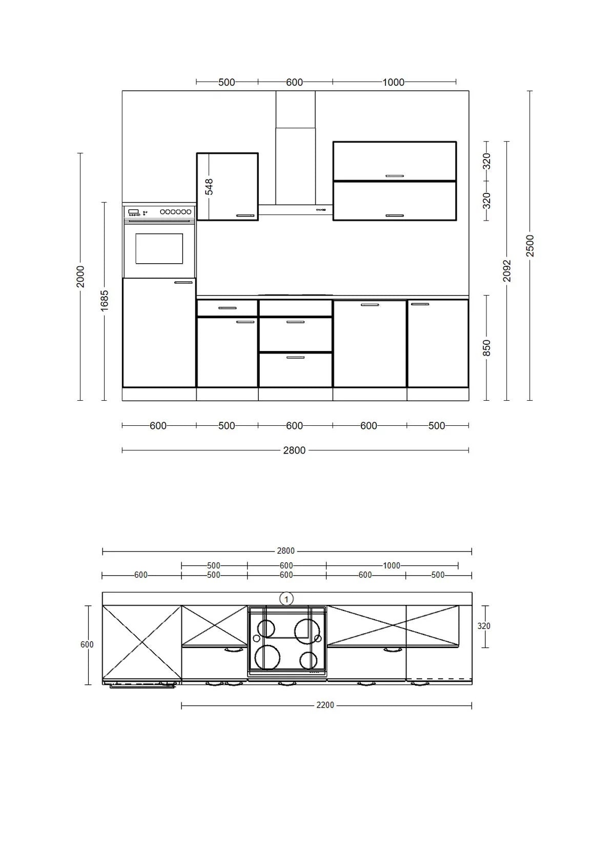 Küchenzeile „Urban Oak“ – 280 cm, Grau & Eiche Dekor mit Geräten