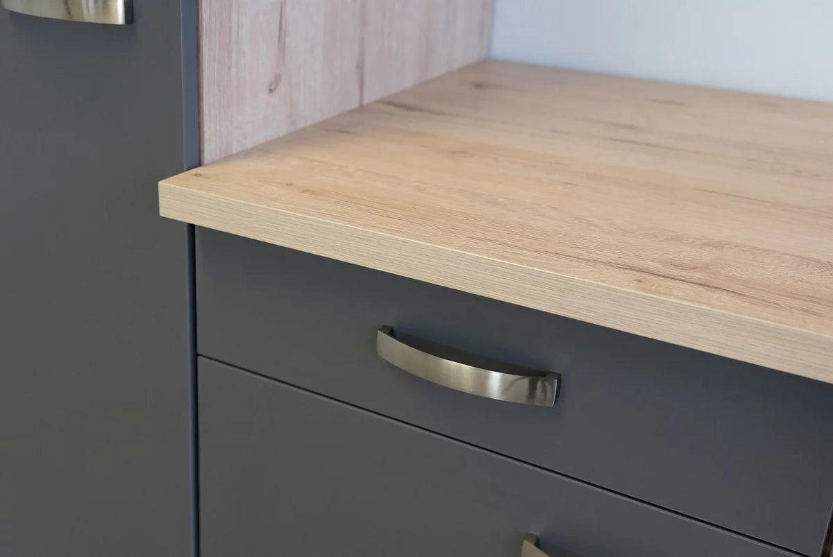 Küchenzeile „Urban Oak“ – 280 cm, Grau & Eiche Dekor mit Geräten