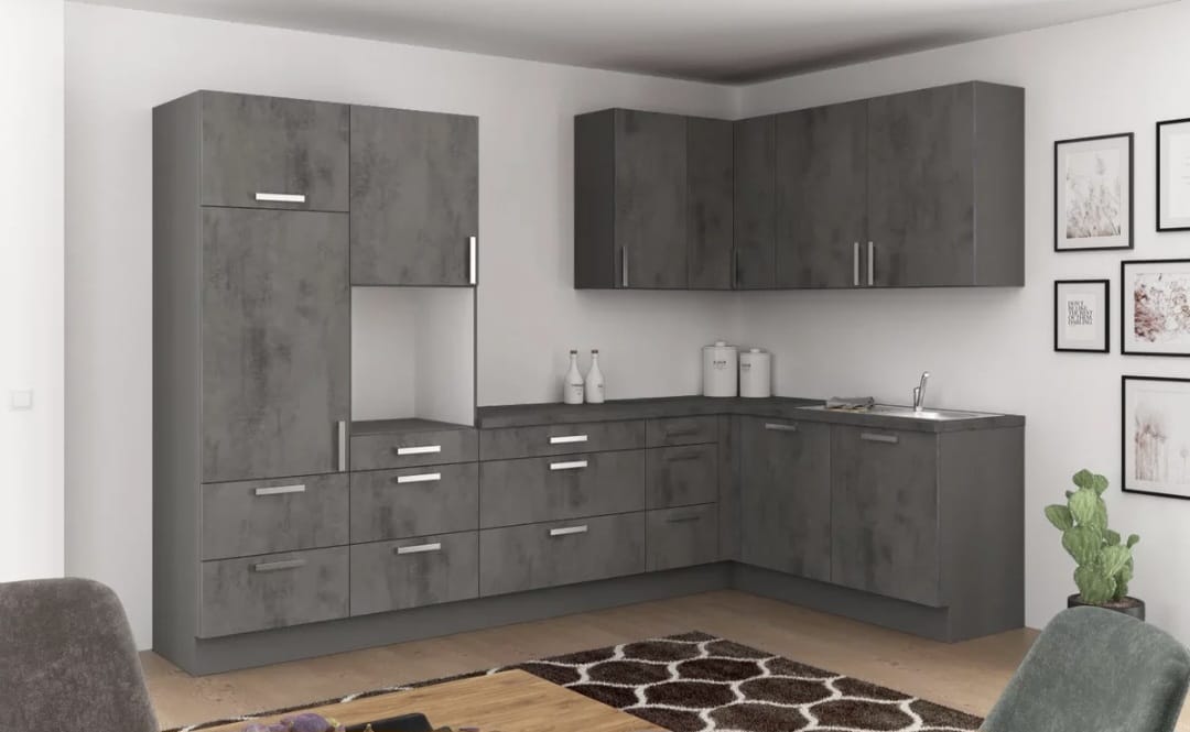 🏡 Eckküche "NatureLine 320" – 320×185 cm in Magnolie & Eiche-Dekor