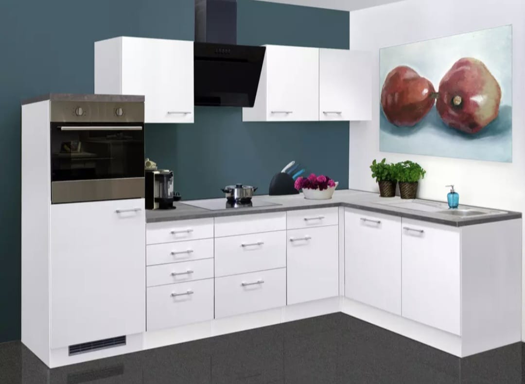 🏡 Eckküchenzeile im modernen Design – 280 x 170 cm (Weiß/Grau)