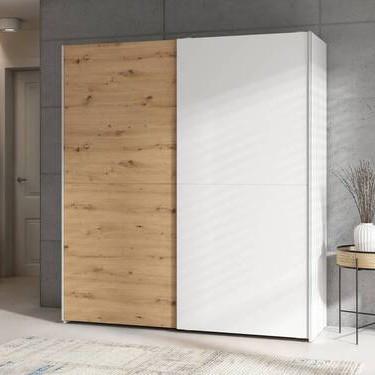 „UrbanLine Schwebetürenschrank 170 cm – Weiß & Graphit“ 170/191/59 cm