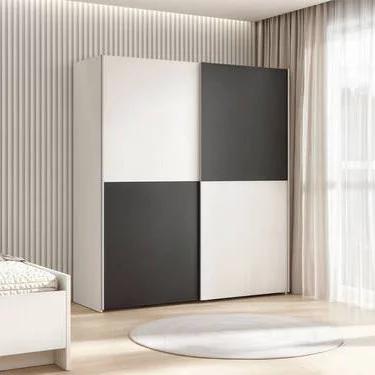 „UrbanLine Schwebetürenschrank 170 cm – Weiß & Graphit“ 170/191/59 cm