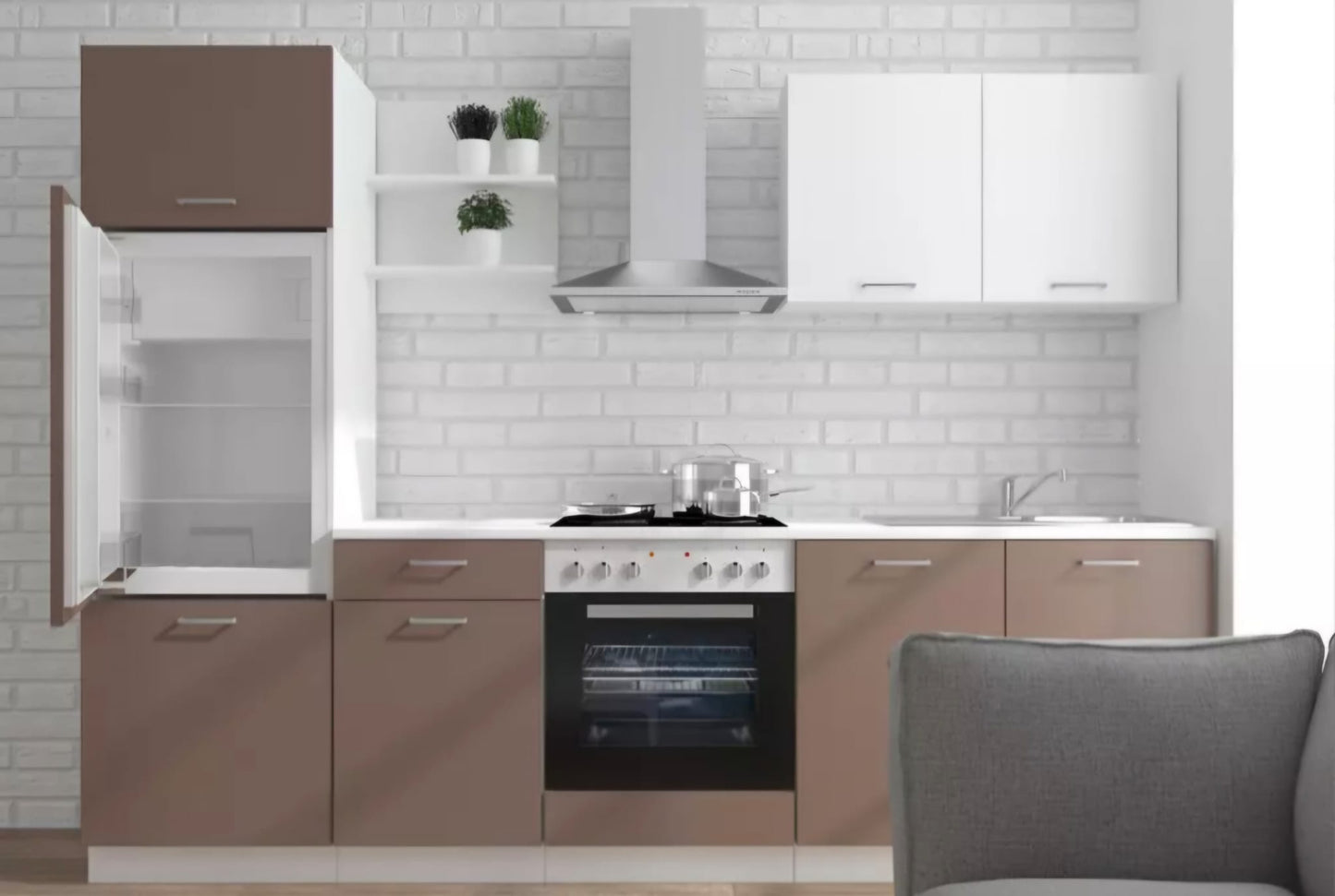 Moderne Küchenzeile „Luna“ ohne Elektrogeräte – Grau/Weiß