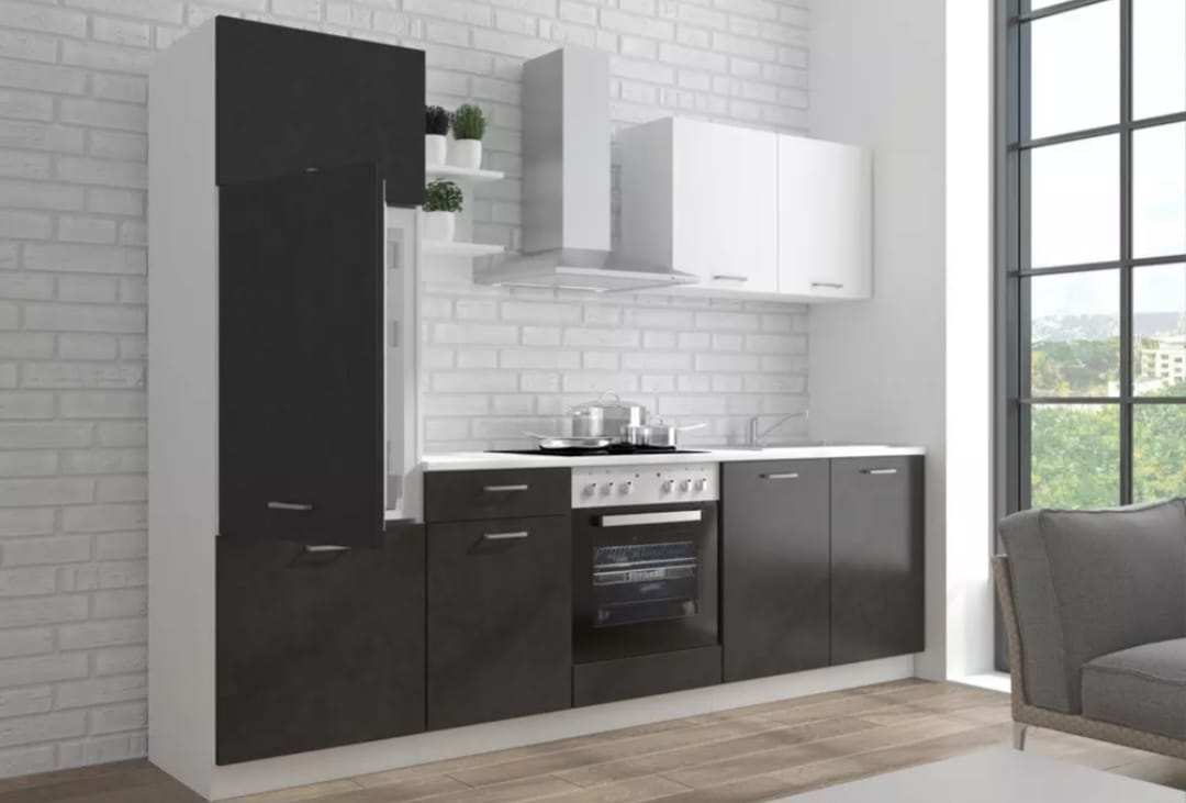 Moderne Küchenzeile „Luna“ ohne Elektrogeräte – Grau/Weiß