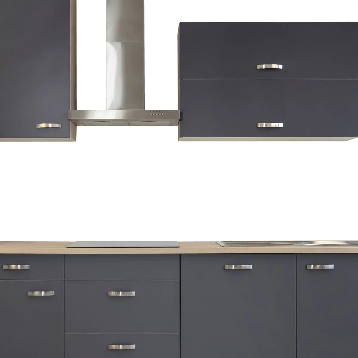 Küchenzeile „Urban Oak“ – 280 cm, Grau & Eiche Dekor mit Geräten