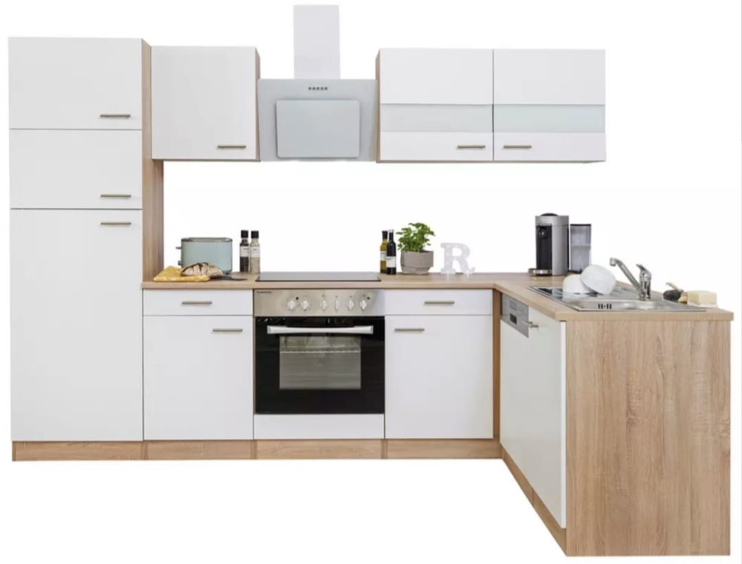 🏡 Moderne Eckküchenzeile 280 x 172 cm – Weiß mit Eiche-Dekor