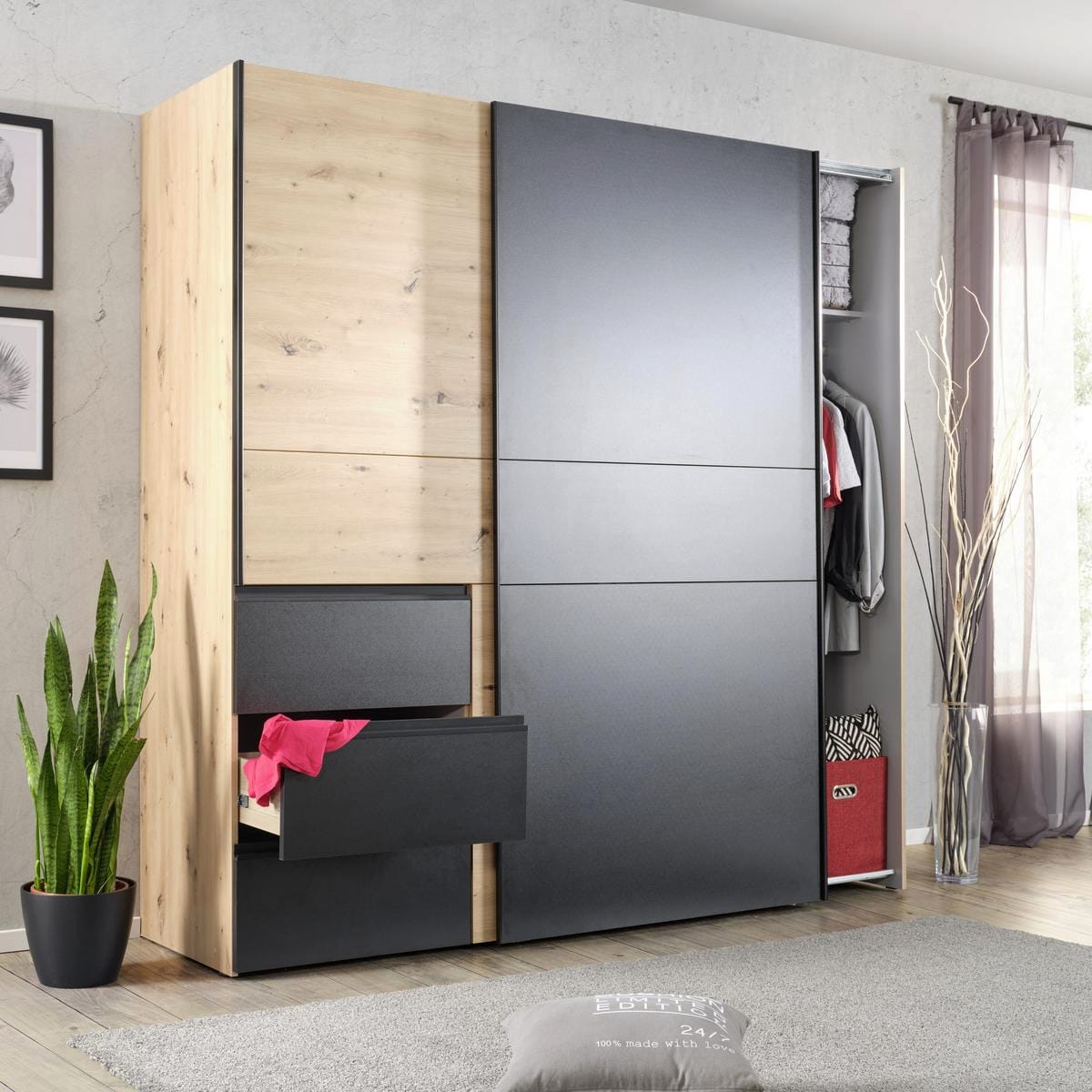 Schwebetürenschrank „Urban Style“ – Schwarz, ca. 200 x 200,5 x 61,2 cm
