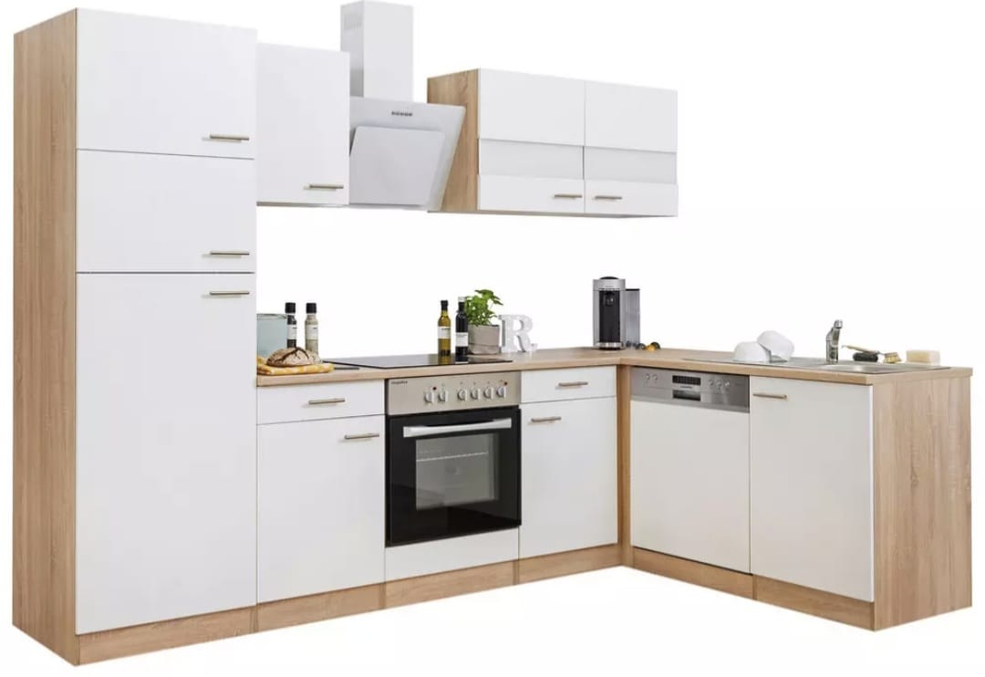 🏡 Moderne Eckküchenzeile 280 x 172 cm – Weiß mit Eiche-Dekor