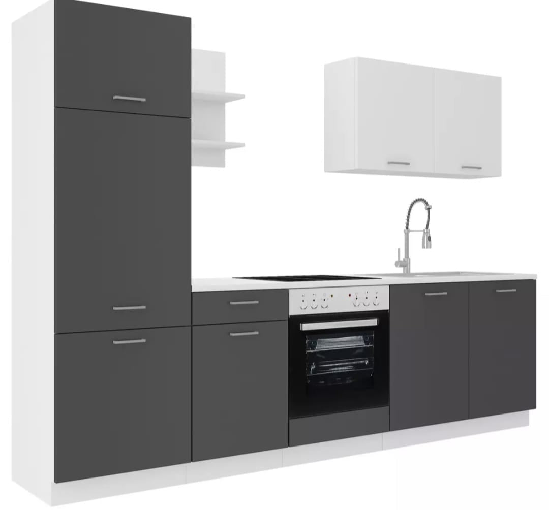 Moderne Küchenzeile „Luna“ ohne Elektrogeräte – Grau/Weiß