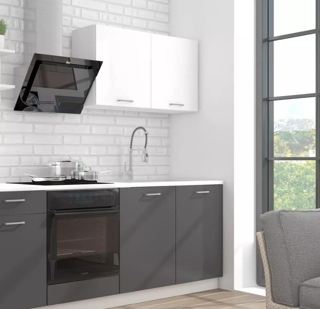 Moderne Küchenzeile „Luna“ ohne Elektrogeräte – Grau/Weiß
