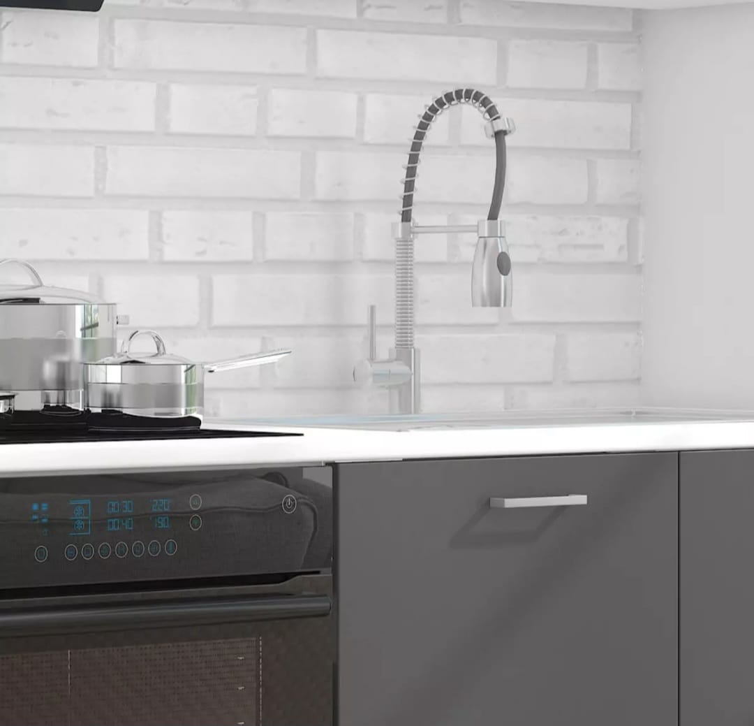 Moderne Küchenzeile „Luna“ ohne Elektrogeräte – Grau/Weiß