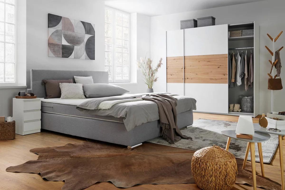 Schwebetürenschrank „Artisan White Oak“ – Weiß & Artisan Eiche, ca. 218 × 210 × 59 cm