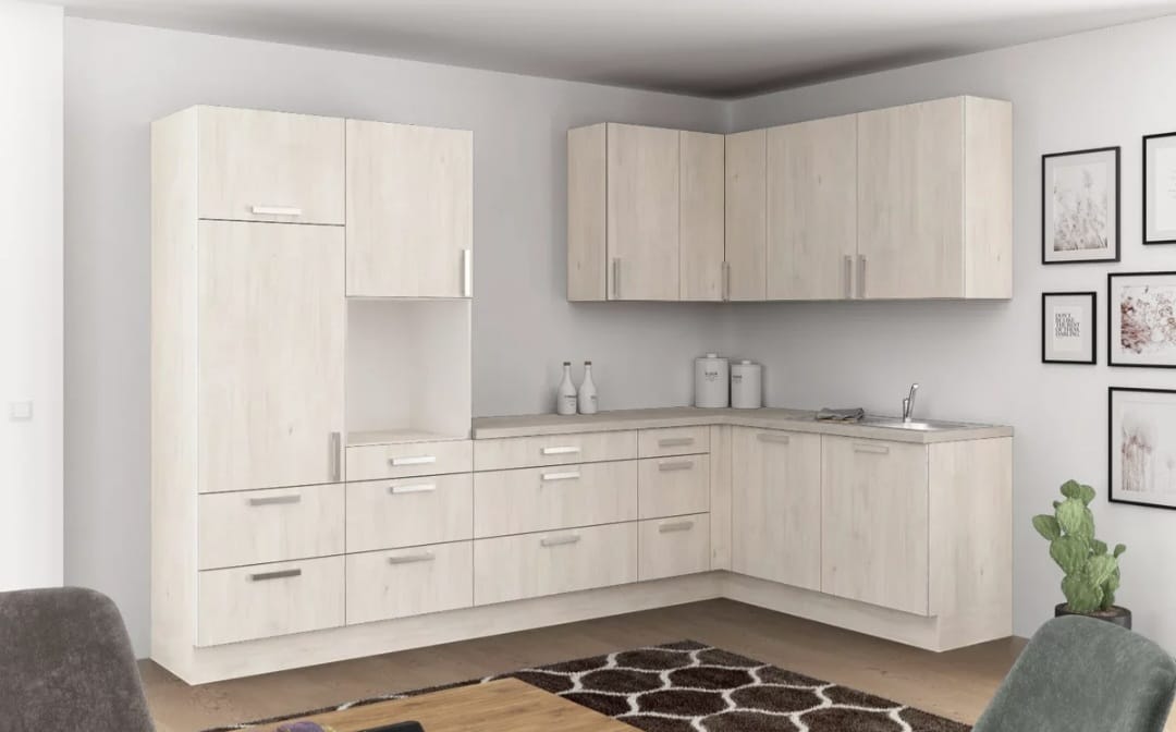 🏡 Eckküche "NatureLine 320" – 320×185 cm in Magnolie & Eiche-Dekor