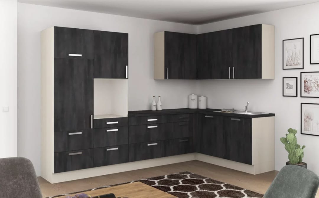🏡 Eckküche "NatureLine 320" – 320×185 cm in Magnolie & Eiche-Dekor