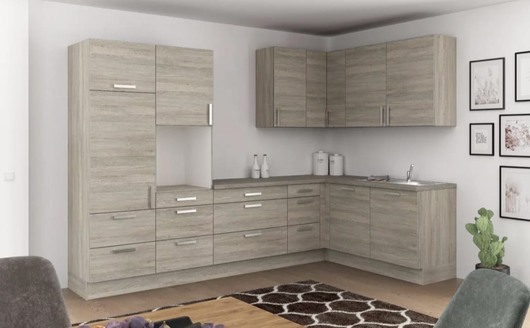 🏡 Eckküche "NatureLine 320" – 320×185 cm in Magnolie & Eiche-Dekor