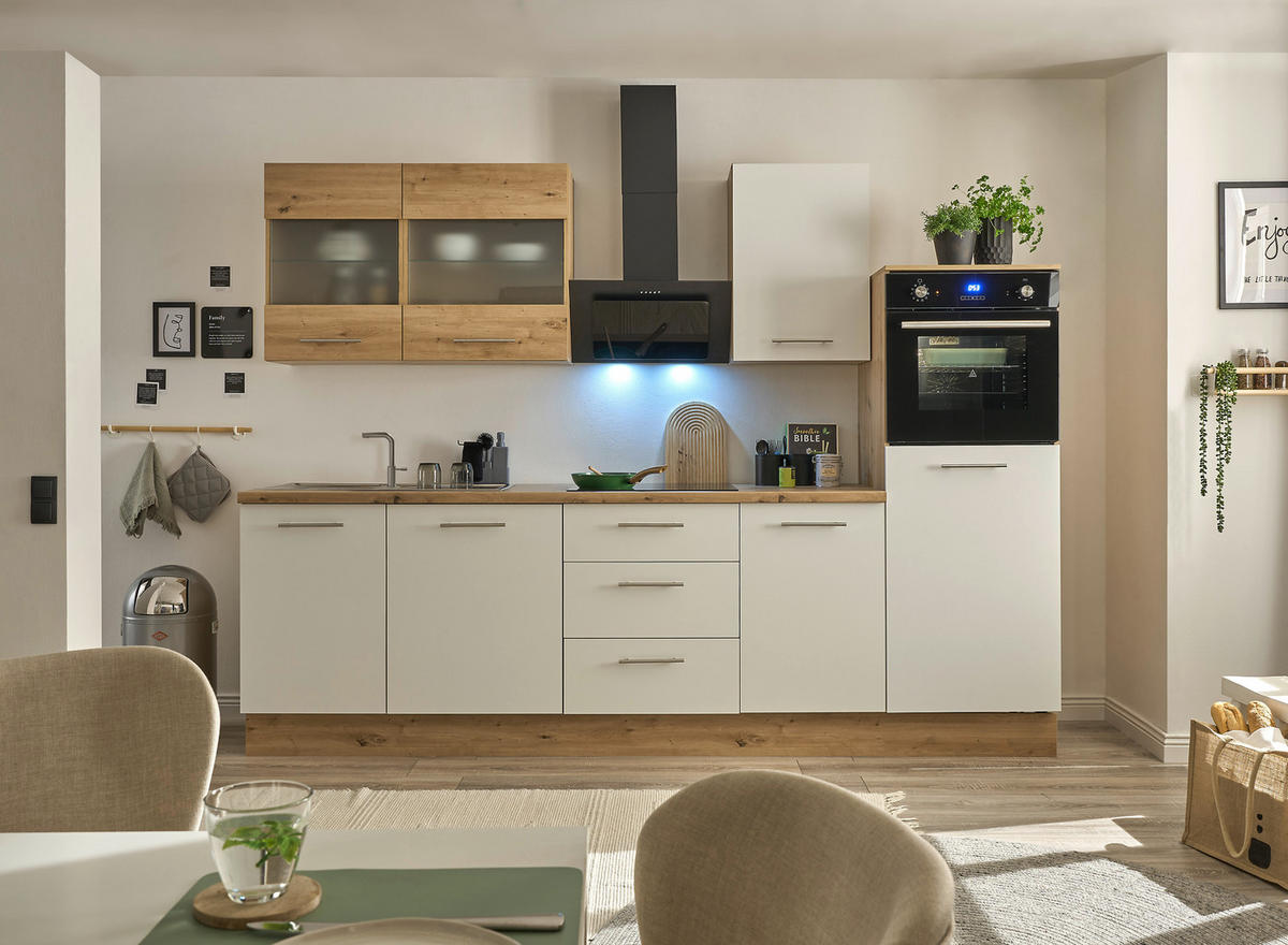 UrbanEiche Küchenleerblock 280 cm – Weiß & Artisan Eiche