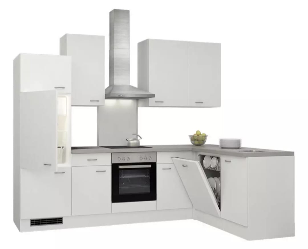 🏡 Moderne L-Küchenzeile 280 x 170 cm – Weiß & Grau im Hochglanz-Look