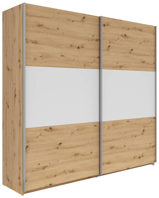 Schwebetürenschrank „Artisan White Oak“ – Weiß & Artisan Eiche, ca. 218 × 210 × 59 cm
