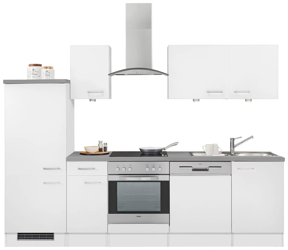 Küchenblock „Luna Weiß“ – Moderne Küchenzeile mit Betonoptik-Arbeitsplatte