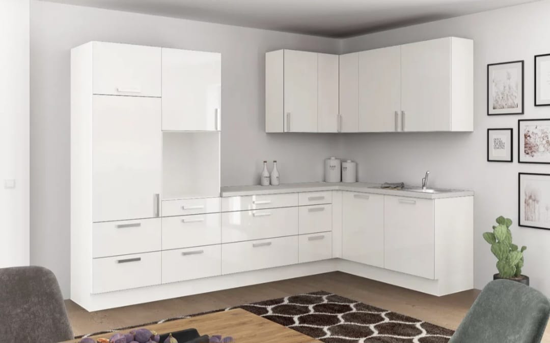 🏡 Eckküche "NatureLine 320" – 320×185 cm in Magnolie & Eiche-Dekor