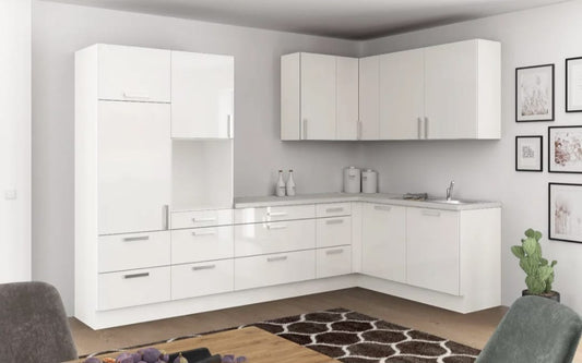 🏡 Eckküche "NatureLine 320" – 320×185 cm in Magnolie & Eiche-Dekor