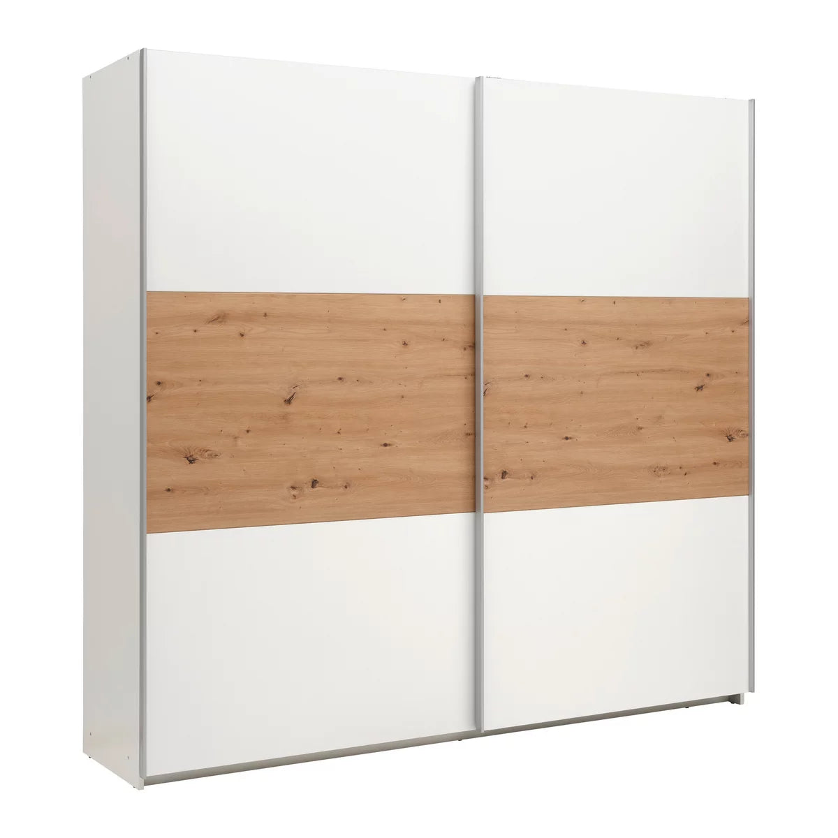 Schwebetürenschrank „Artisan White Oak“ – Weiß & Artisan Eiche, ca. 218 × 210 × 59 cm