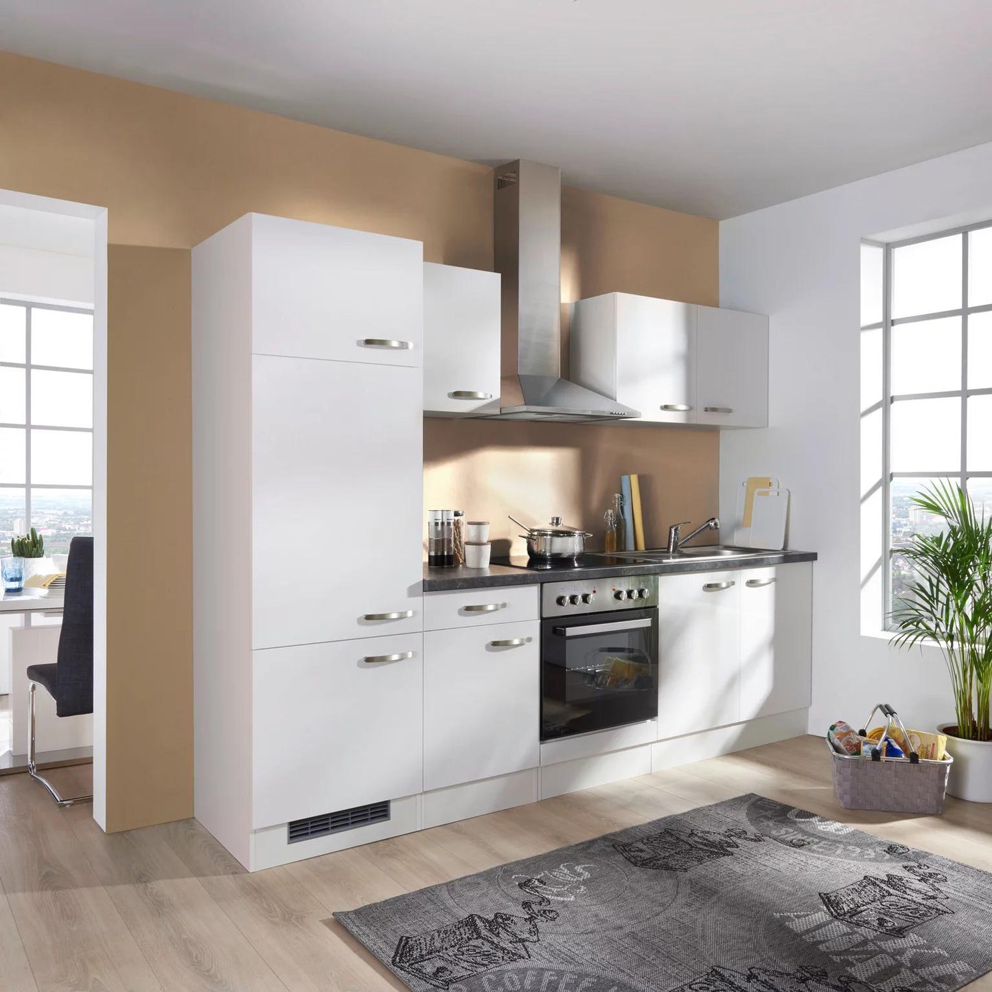 Küchenzeile LUNA – 270 cm – Weiß & Schiefergrau – ohne Geräte