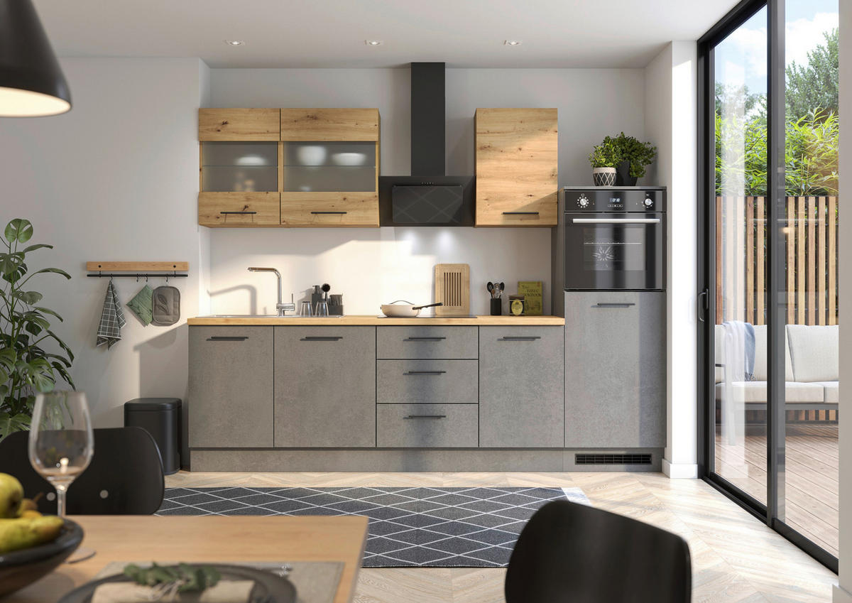 „UrbanLine Küchenblock 280 cm – Dunkelgrau & Artisan Eiche“
