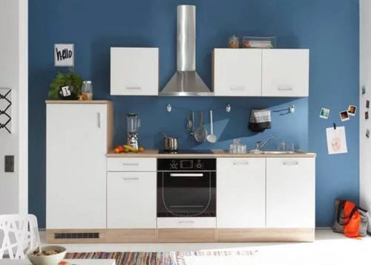 Küchenzeile Nordic270 – Weiß matt & Eiche-Optik, ohne Elektrogeräte