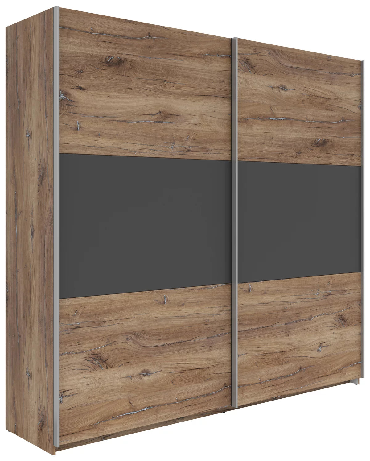 Schwebetürenschrank „Graphit Oakline“ – Graphit & Eichefarben, ca. 218 × 210 × 59 cm