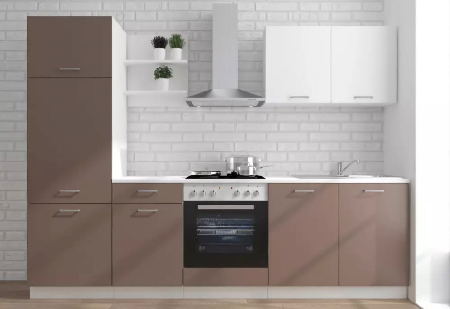 Moderne Küchenzeile „Luna“ ohne Elektrogeräte – Grau/Weiß