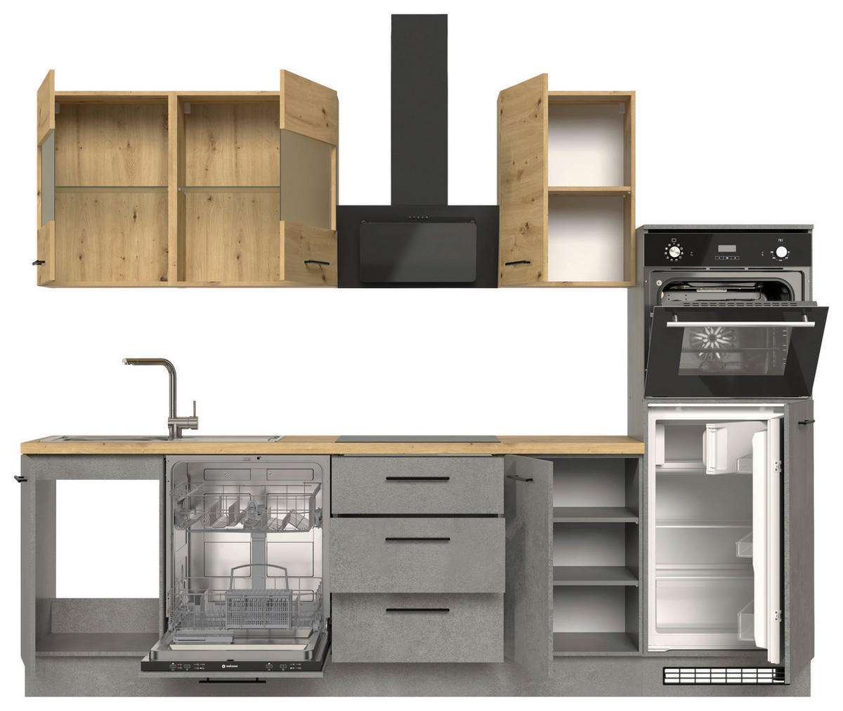 „UrbanLine Küchenblock 280 cm – Dunkelgrau & Artisan Eiche“