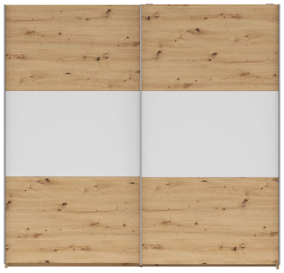 Schwebetürenschrank „Artisan White Oak“ – Weiß & Artisan Eiche, ca. 218 × 210 × 59 cm