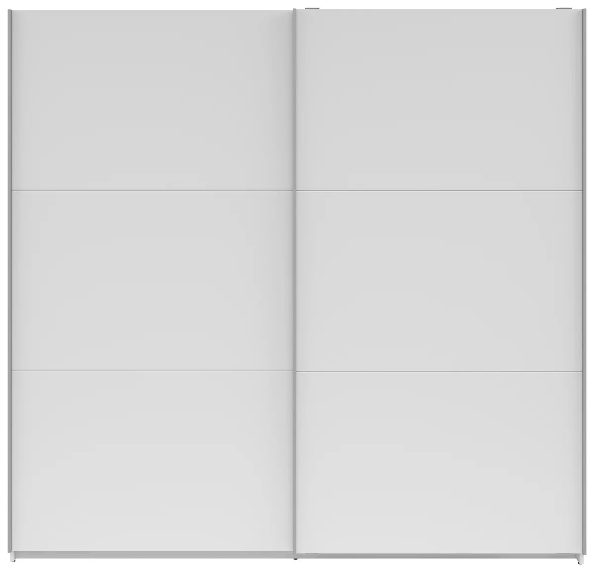 Schwebetürenschrank „AlbaGraph“ – Klarweiß & Silber, ca. 218 × 210 × 59 cm