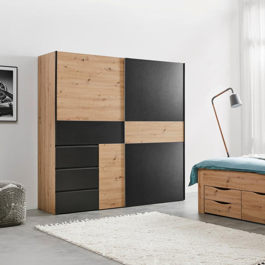 Schwebetürenschrank „Urban Style“ – Schwarz, ca. 200 x 200,5 x 61,2 cm