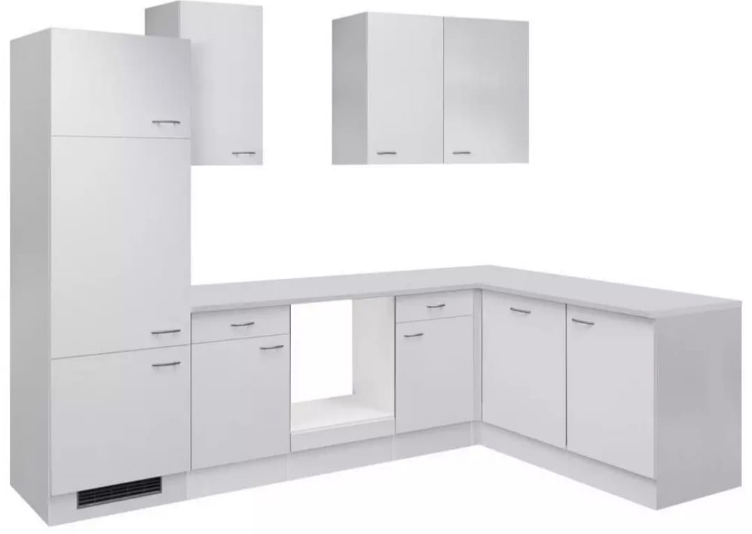 🏡 Moderne L-Küchenzeile 280 x 170 cm – Weiß & Grau im Hochglanz-Look