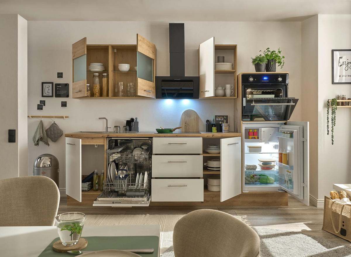 UrbanEiche Küchenleerblock 280 cm – Weiß & Artisan Eiche