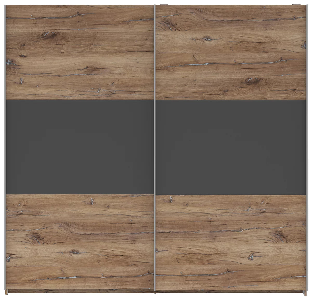 Schwebetürenschrank „Graphit Oakline“ – Graphit & Eichefarben, ca. 218 × 210 × 59 cm
