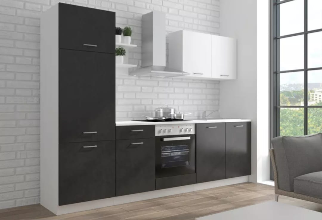 Moderne Küchenzeile „Luna“ ohne Elektrogeräte – Grau/Weiß