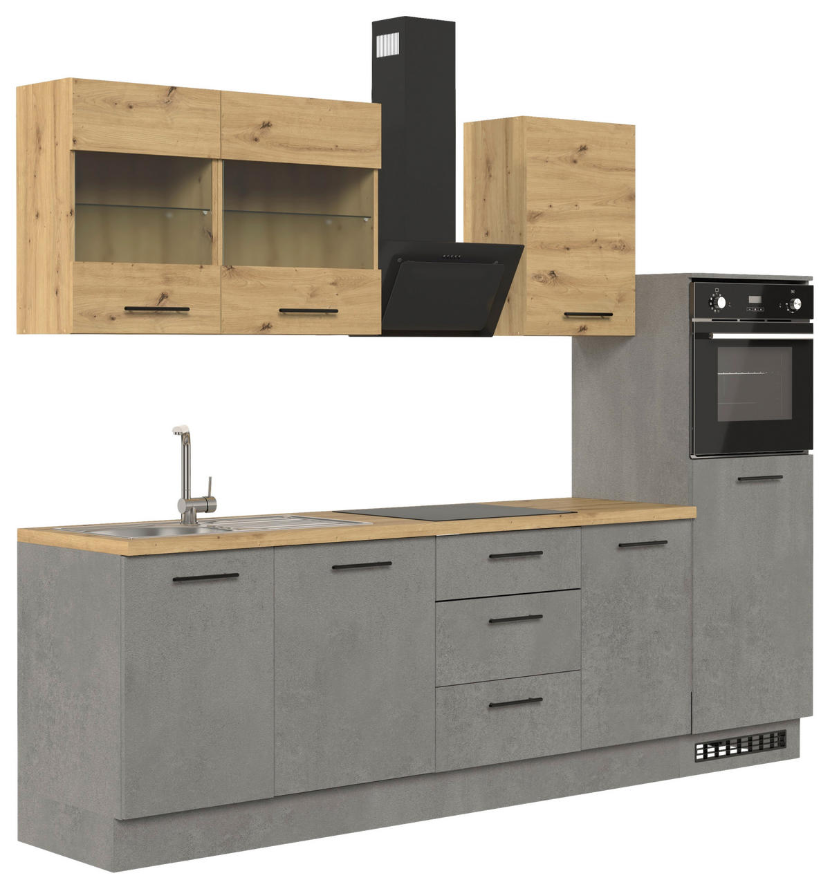 „UrbanLine Küchenblock 280 cm – Dunkelgrau & Artisan Eiche“