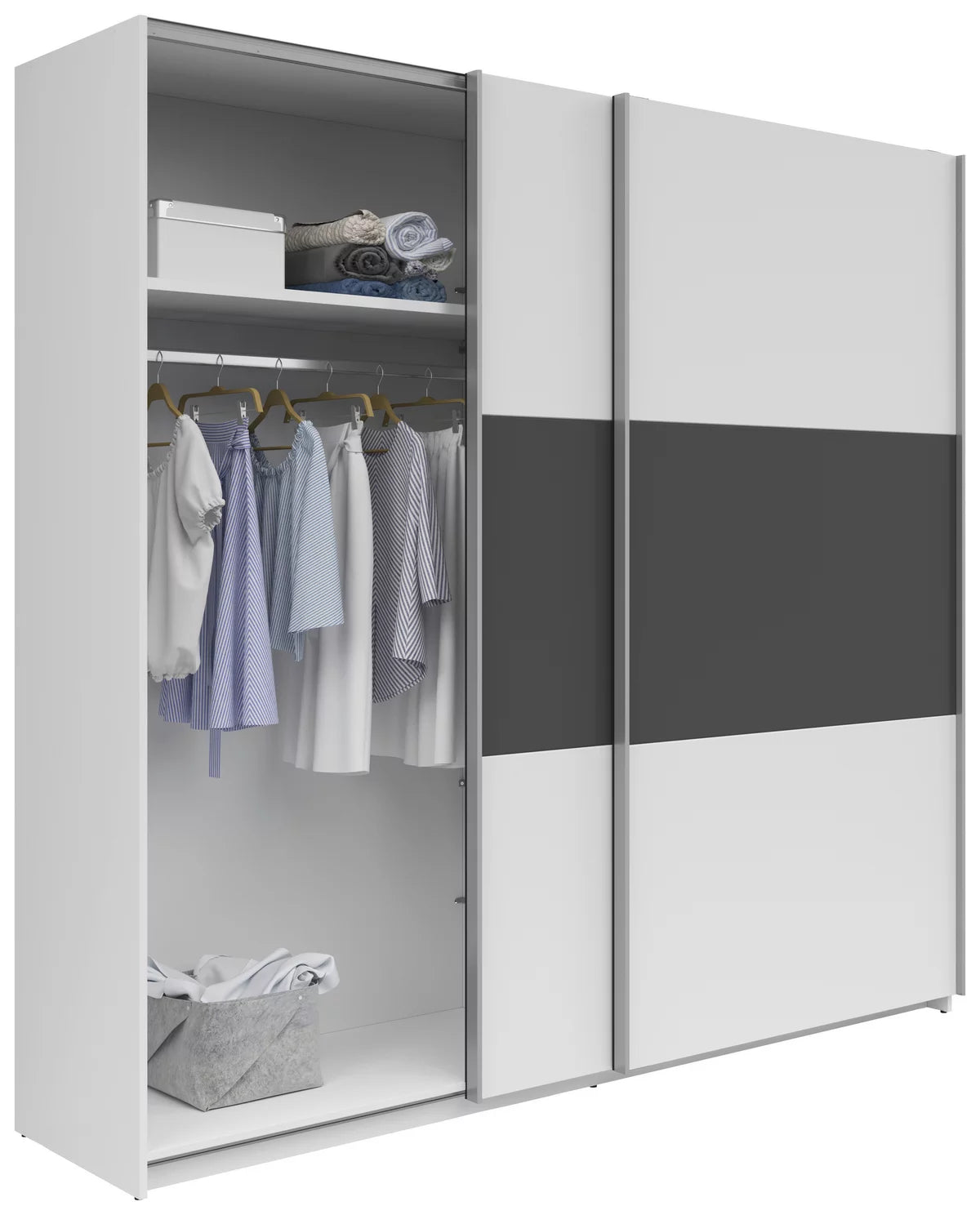 Schwebetürenschrank „AltoGraph“ – Weiß & Graphit, ca. 218 × 210 × 59 cm