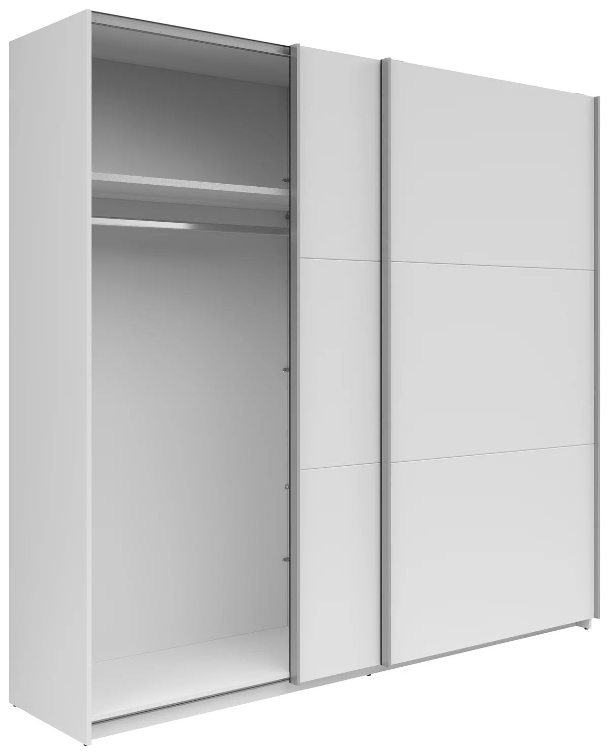 Schwebetürenschrank „AlbaGraph“ – Klarweiß & Silber, ca. 218 × 210 × 59 cm