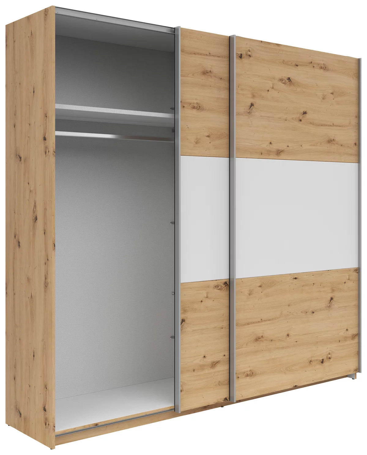 Schwebetürenschrank „Artisan White Oak“ – Weiß & Artisan Eiche, ca. 218 × 210 × 59 cm