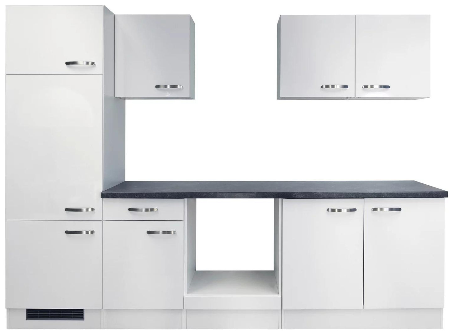 Küchenzeile LUNA – 270 cm – Weiß & Schiefergrau – ohne Geräte