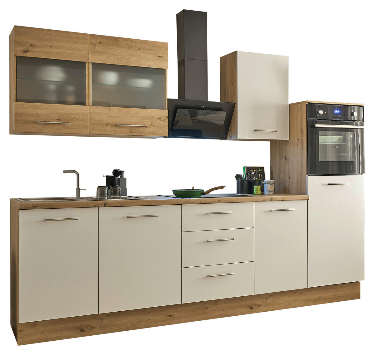 UrbanEiche Küchenleerblock 280 cm – Weiß & Artisan Eiche