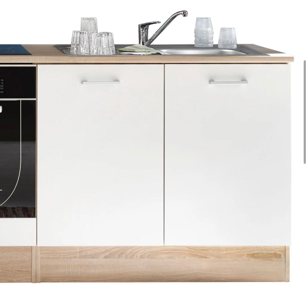 Küchenzeile Nordic270 – Weiß matt & Eiche-Optik, ohne Elektrogeräte