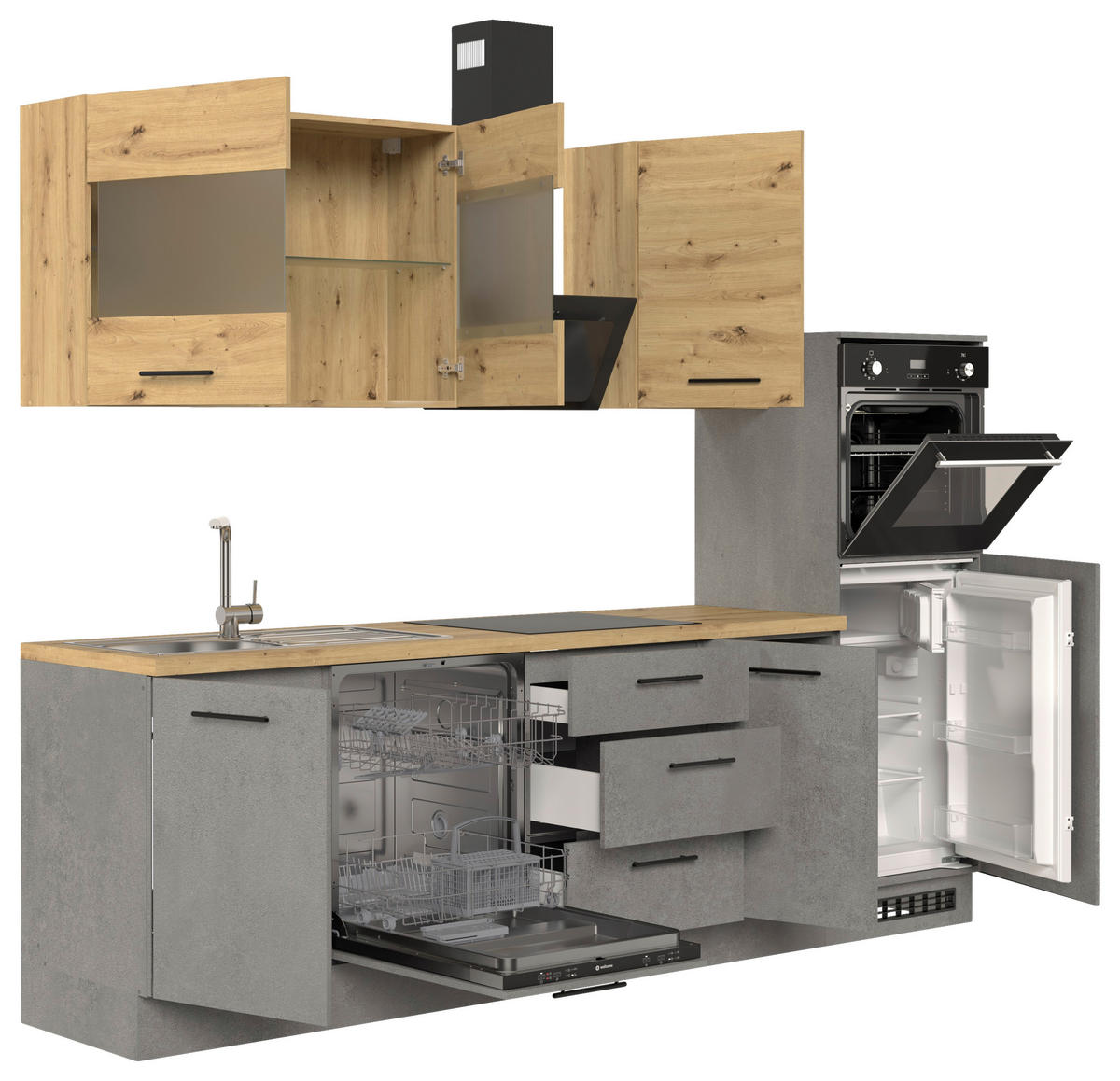 „UrbanLine Küchenblock 280 cm – Dunkelgrau & Artisan Eiche“