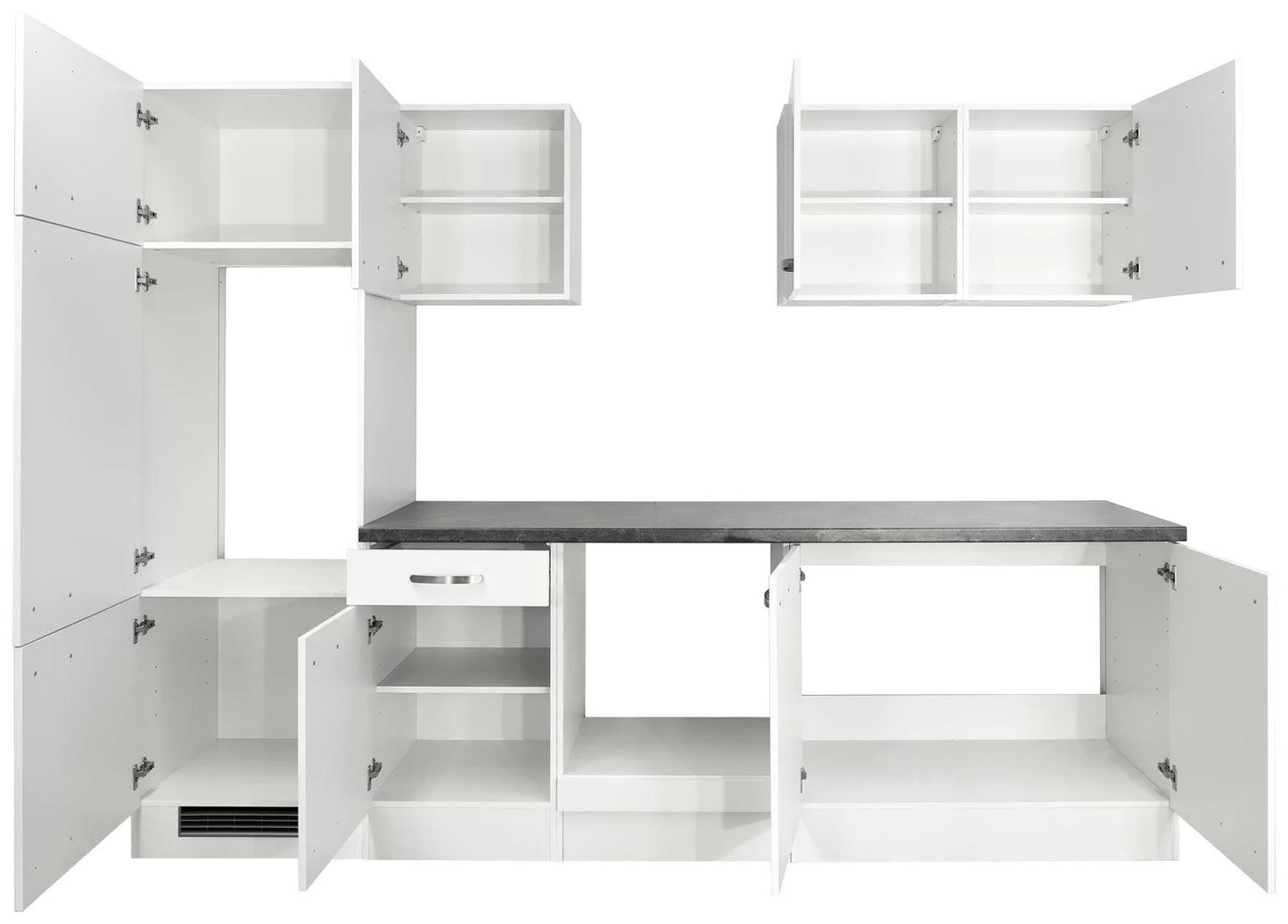 Küchenzeile LUNA – 270 cm – Weiß & Schiefergrau – ohne Geräte