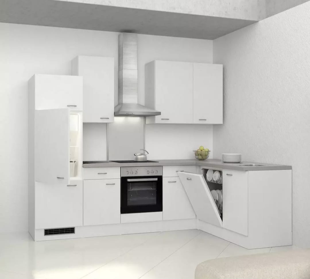 🏡 Moderne L-Küchenzeile 280 x 170 cm – Weiß & Grau im Hochglanz-Look