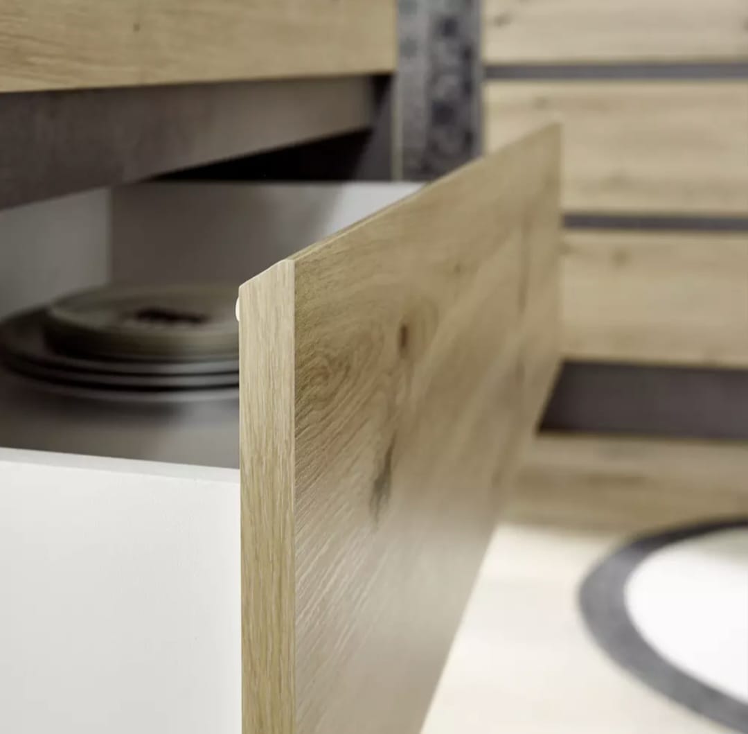 Zweizeilige Küche Troja 210 + 126,5 cm Anthrazit / Eiche